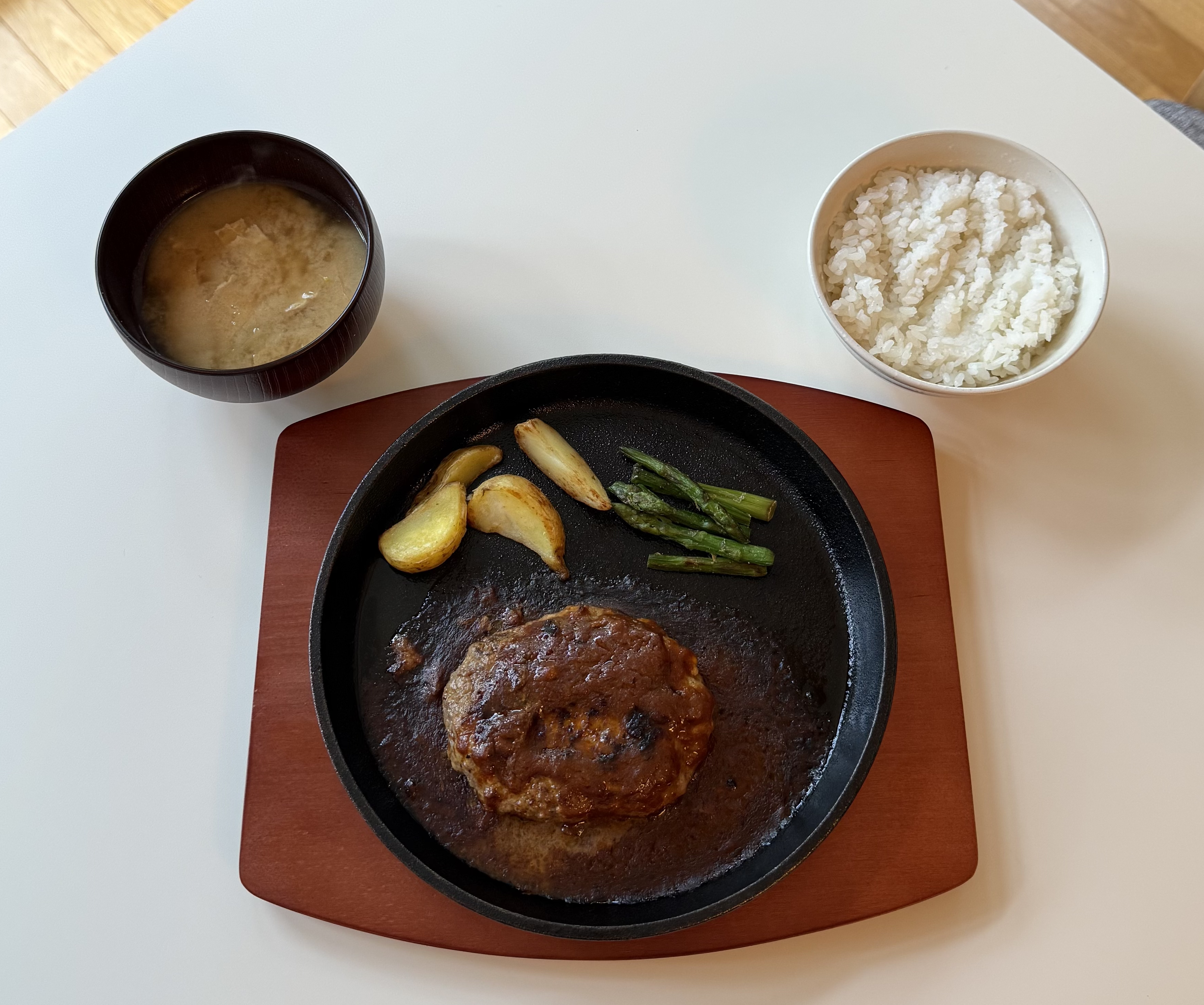 Japanese Hamburg Set with rice and miso soup